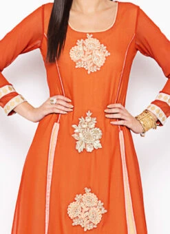 Rust Georgette Embroidered Kurta Palazzo Set Party Wear