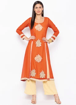 Rust Georgette Embroidered Kurta Palazzo Set Party Wear -Indo Clothing Shop rust georgette embroidered kurta palazzo set krsmnc1940 u