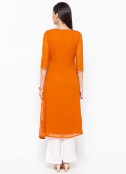 Rust Orange Georgette Embroidered Kurta Palazzo Set After Six Wear -Indo Clothing Shop rust orange georgette embroidered kurta palazzo set krsmnc1916ks b