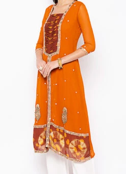 Rust Orange Georgette Embroidered Kurta Palazzo Set After Six Wear