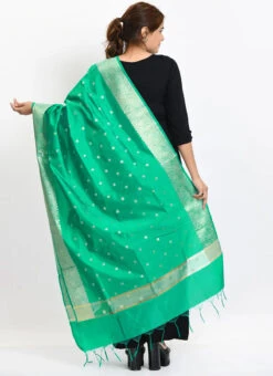 Sea Green Banarasi Silk Weaving Work Dupatta Work Wear -Indo Clothing Shop sea green banarasi silk weaving work dupatta dpdmimfd185 b