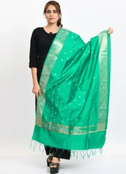Sea Green Banarasi Silk Weaving Work Dupatta Work Wear -Indo Clothing Shop sea green banarasi silk weaving work dupatta dpdmimfd185 u