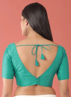 Sea Green Silk Solid Stitched Readymade Blouse Party Wear -Indo Clothing Shop sea green silk solid stitched readymade blouse blspfb239sg b