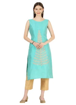 Sea Green Taffeta Silk Embroidery Kurta Straight Pant Set Party Wear -Indo Clothing Shop sea green taffeta silk embroidery kurta straight pant set krskinf9900508 u