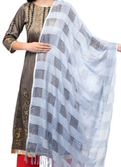 Silver Grey Cotton Weaving Work Dupatta Work Wear