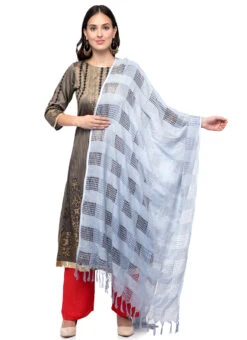 Silver Grey Cotton Weaving Work Dupatta Work Wear -Indo Clothing Shop silver grey cotton weaving work dupatta dpdmimfd097 u