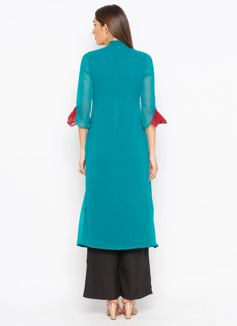 Sky Blue Georgette Embroidered Kurta Palazzo Set After Six Wear 4 Sky Blue Georgette Embroidered Kurta Palazzo Set After Six Wear - Image 4