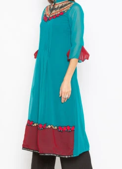 Sky Blue Georgette Embroidered Kurta Palazzo Set After Six Wear