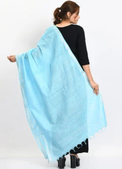 Sky Blue Linen Cotton Dupatta Work Wear -Indo Clothing Shop sky blue linen cotton dupatta dpdmimfd168 b