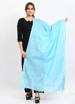 Sky Blue Linen Cotton Dupatta Work Wear -Indo Clothing Shop sky blue linen cotton dupatta dpdmimfd168 u