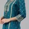 Teal Blue Cotton Zari Work Kurta Palazzo Set Party Wear