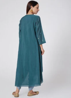 Teal Blue Pure Chanderi Silk Embroidered Kurta Dhoti Set Party Wear 7 Teal Blue Pure Chanderi Silk Embroidered Kurta Dhoti Set Party Wear -Indo Clothing Shop teal blue pure chanderi silk embroidered kurta dhoti set krsdvcsvks44 b
