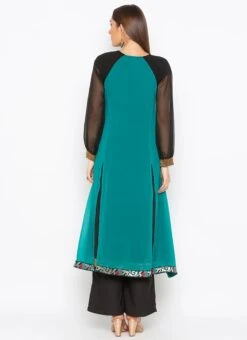 Teal Green Georgette Palazzo Set Party Wear -Indo Clothing Shop teal green georgette palazzo set krsmnkc1938 b