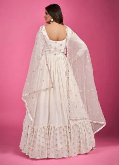 Thread Embroidery Offwhite Georgette Anarkali Gown Party Wear -Indo Clothing Shop thread embroidery offwhite georgette anarkali gown bgwska425541006 b