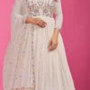 Thread Embroidery Offwhite Georgette Anarkali Gown Party Wear