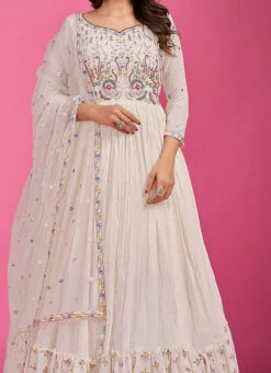 Thread Embroidery Offwhite Georgette Anarkali Gown Party Wear