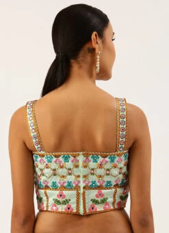 Turquoise Blue Silk Embroidered Work Blouse Party Wear -Indo Clothing Shop turquoise blue silk embroidered work blouse blspfb133tbl b