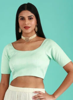 Turquoise Blue Silk Solid Stitched Readymade Blouse Party Wear -Indo Clothing Shop turquoise blue silk solid stitched readymade blouse blspfb237tb u