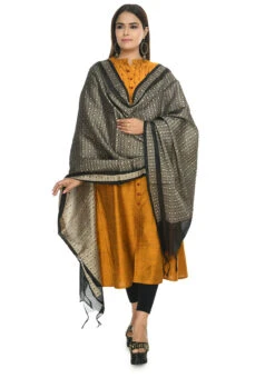 Weaving Black Handloom Cotton Dupatta Work Wear -Indo Clothing Shop weaving black handloom cotton dupatta dpdmimfd080 u