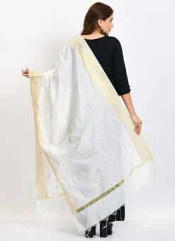 White Banarasi Silk Weaving Work Dupatta Work Wear -Indo Clothing Shop white banarasi silk weaving work dupatta dpdmimfd174 b