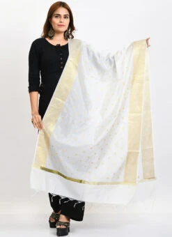 White Banarasi Silk Weaving Work Dupatta Work Wear -Indo Clothing Shop white banarasi silk weaving work dupatta dpdmimfd174 u
