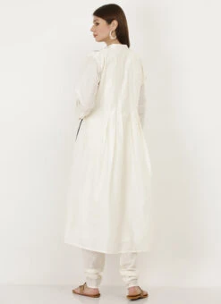 Cream Cotton Silk Embroidered Kurta Churidar Set After Six Wear -Indo Clothing Shop white cotton silk embroidered kurta churidar set krsjiw11 b