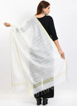 White Cotton Slub Weaving Work Dupatta Work Wear -Indo Clothing Shop white cotton slub weaving work dupatta dpdmimfd111 b