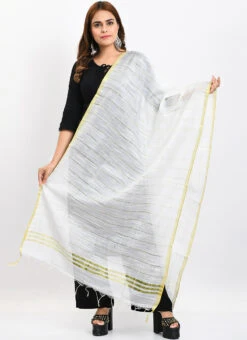 White Cotton Slub Weaving Work Dupatta Work Wear -Indo Clothing Shop white cotton slub weaving work dupatta dpdmimfd111 u