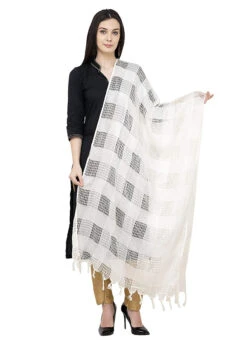 White Cotton Weaving Work Dupatta Work Wear -Indo Clothing Shop white cotton weaving work dupatta dpdmimfd098 u