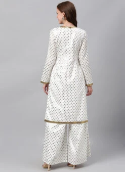 White Foil Print Knee Length Kurta Set Festive Wear -Indo Clothing Shop white foil print knee length kurta set KSBS02001245 b