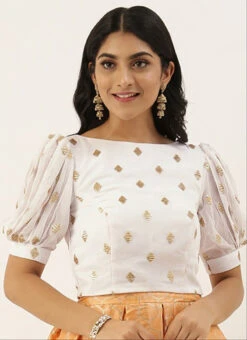 White Georgette Embroidered Blouse Festive Wear -Indo Clothing Shop white georgette embroidered blouse BLBS02305274 u