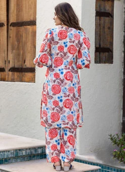 White Muslin Printed Kurta Straight Pant Set After Six Wear 7 White Muslin Printed Kurta Straight Pant Set After Six Wear -Indo Clothing Shop white muslin printed kurta straight pant set krspranju68 b