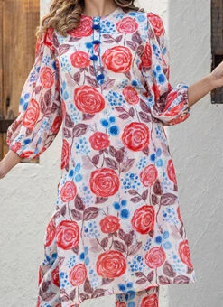 White Muslin Printed Kurta Straight Pant Set After Six Wear