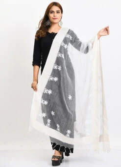 White Organza Cotton Chikankari Embroidery Dupatta Work Wear -Indo Clothing Shop white organza cotton chikankari embroidery dupatta dpdmimfd120 u