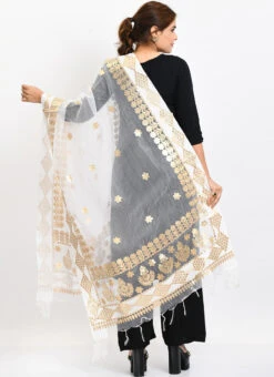 White Organza Cotton Gota Work Dupatta Work Wear -Indo Clothing Shop white organza cotton gota work dupatta dpdmimfd104 b