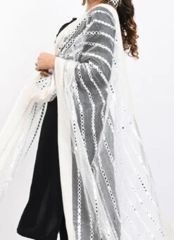 White Organza Cotton Mirror Embroidery Dupatta Work Wear