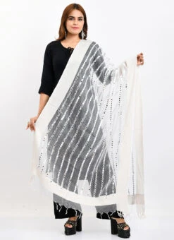 White Organza Cotton Mirror Embroidery Dupatta Work Wear -Indo Clothing Shop white organza cotton mirror embroidery dupatta dpdmimfd134 u