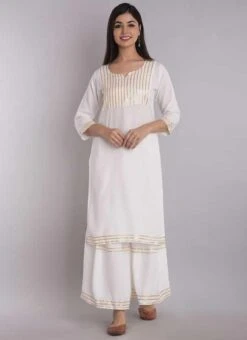White Rayon Kurta Palazzo Set Work Wear -Indo Clothing Shop white rayon kurta palazzo set krsdmf1054tbwh u