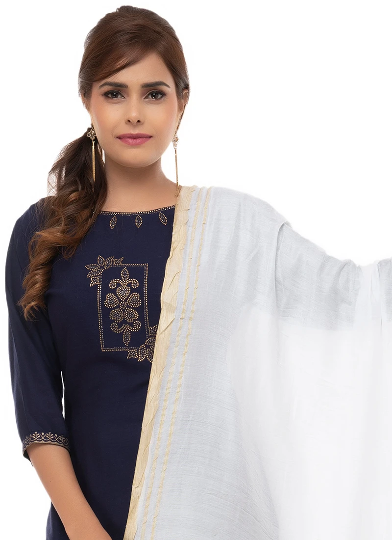 White Slub Cotton Dupatta Festive Wear 4 White Slub Cotton Dupatta Festive Wear - Image 4