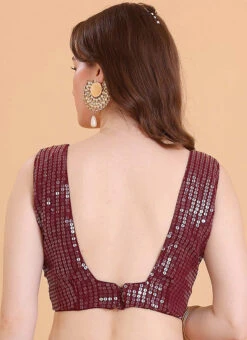 Wine Embroidered Georgette Blouse Festive Wear 7 Wine Embroidered Georgette Blouse Festive Wear -Indo Clothing Shop wine embroidered georgette blouse BLBS02309113 b
