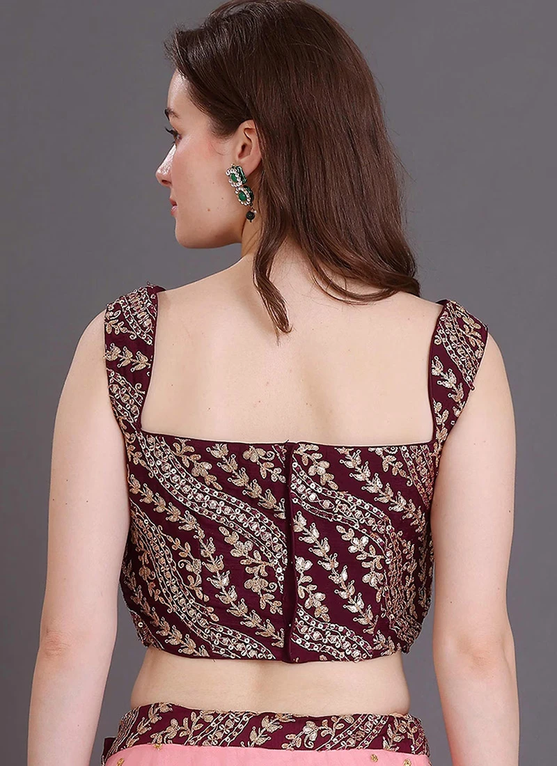 Wine Embroidered Sleeveless Blouse Wedding Wear 4 Wine Embroidered Sleeveless Blouse Wedding Wear - Image 4