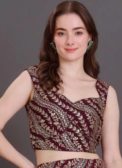 Wine Embroidered Sleeveless Blouse Wedding Wear 6 Wine Embroidered Sleeveless Blouse Wedding Wear -Indo Clothing Shop wine embroidered sleeveless blouse BLBS02309127 u