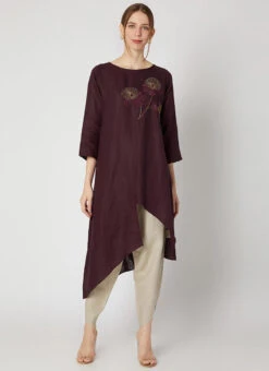Wine Rayon Slub Kurta Set Work Wear -Indo Clothing Shop wine rayon slub kurta set krsdvcsvts25 u