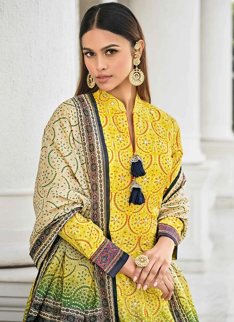 Yellow Art Silk Ombre Bandhani Gown Party Wear 4 Yellow Art Silk Ombre Bandhani Gown Party Wear - Image 4