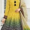 Yellow Art Silk Ombre Bandhani Gown Party Wear