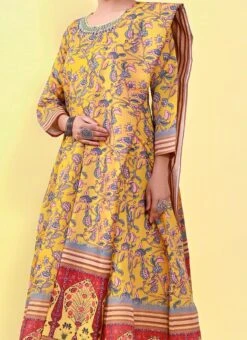Yellow Art Silk Printed Gown After Six Wear
