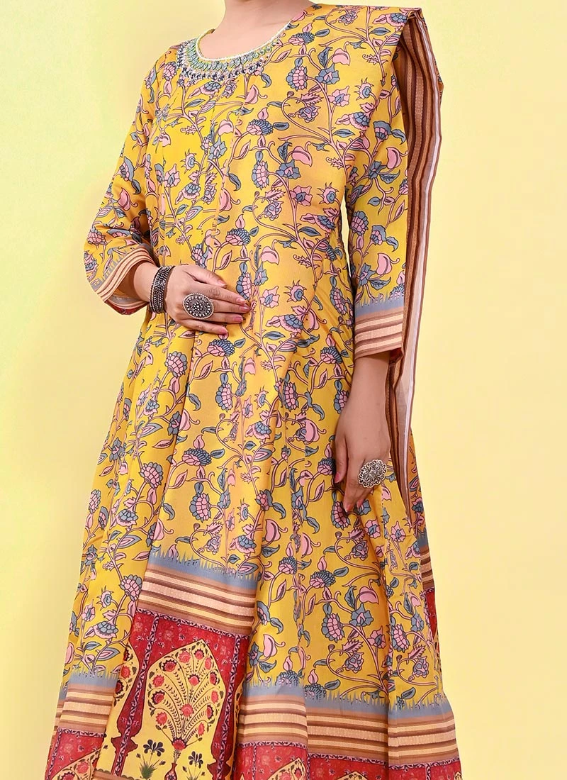 Yellow Art Silk Printed Gown After Six Wear 1 Yellow Art Silk Printed Gown After Six Wear
