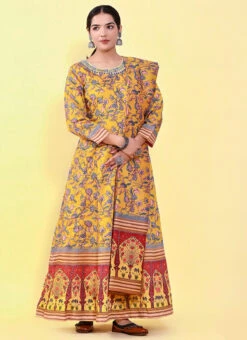 Yellow Art Silk Printed Gown After Six Wear 6 Yellow Art Silk Printed Gown After Six Wear -Indo Clothing Shop yellow art silk printed gown bgwrsuf702 u