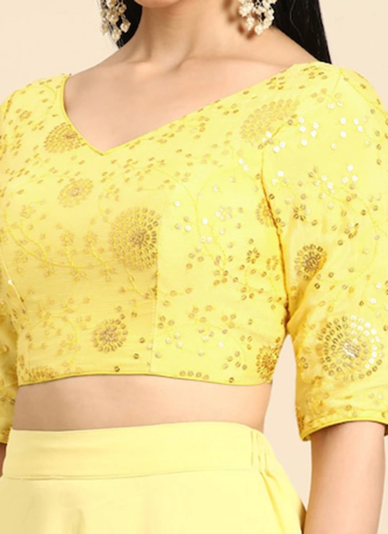Yellow Chinon Embroidered Blouse Festive Wear 1 Yellow Chinon Embroidered Blouse Festive Wear