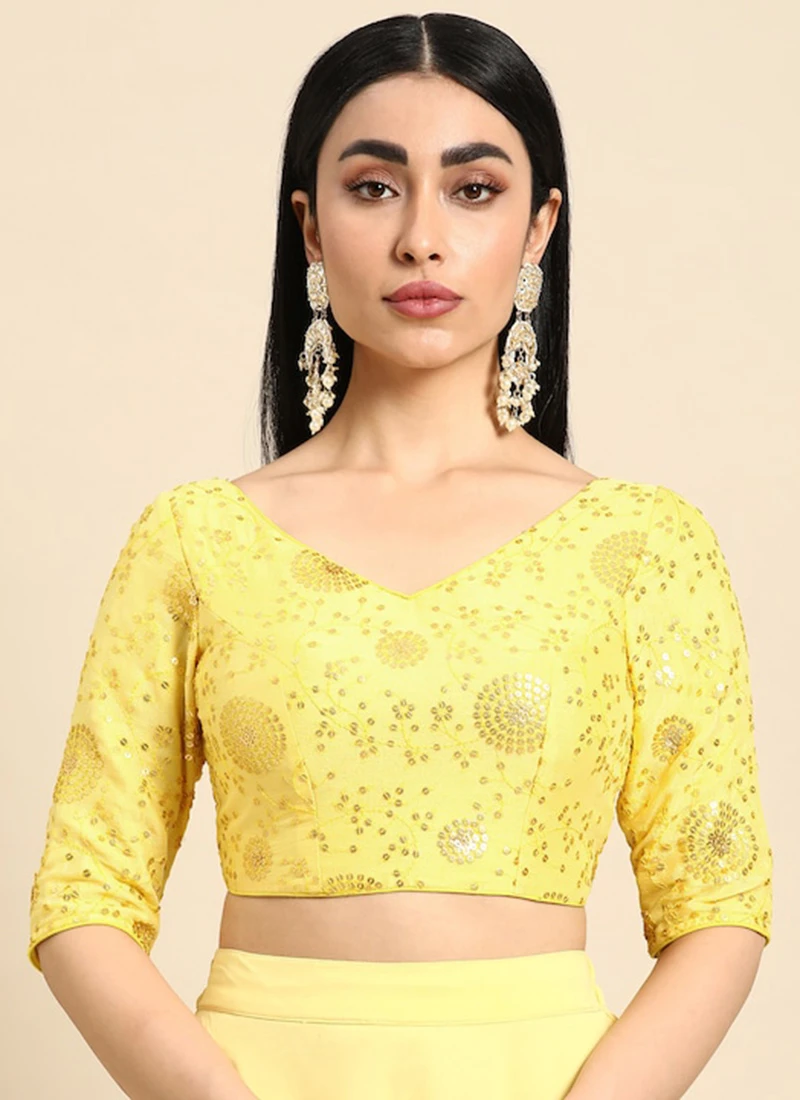Yellow Chinon Embroidered Blouse Festive Wear 3 Yellow Chinon Embroidered Blouse Festive Wear - Image 3